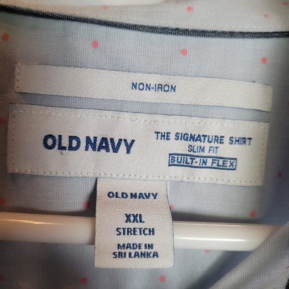 Old Navy Men's The Signature Shirt Baby Blue Pink Micro Dot Long Sleeve Size XXL - Picture 6 of 9